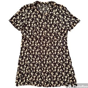 current mood ditsy floral collared button mini dress black tan small dolls kill
